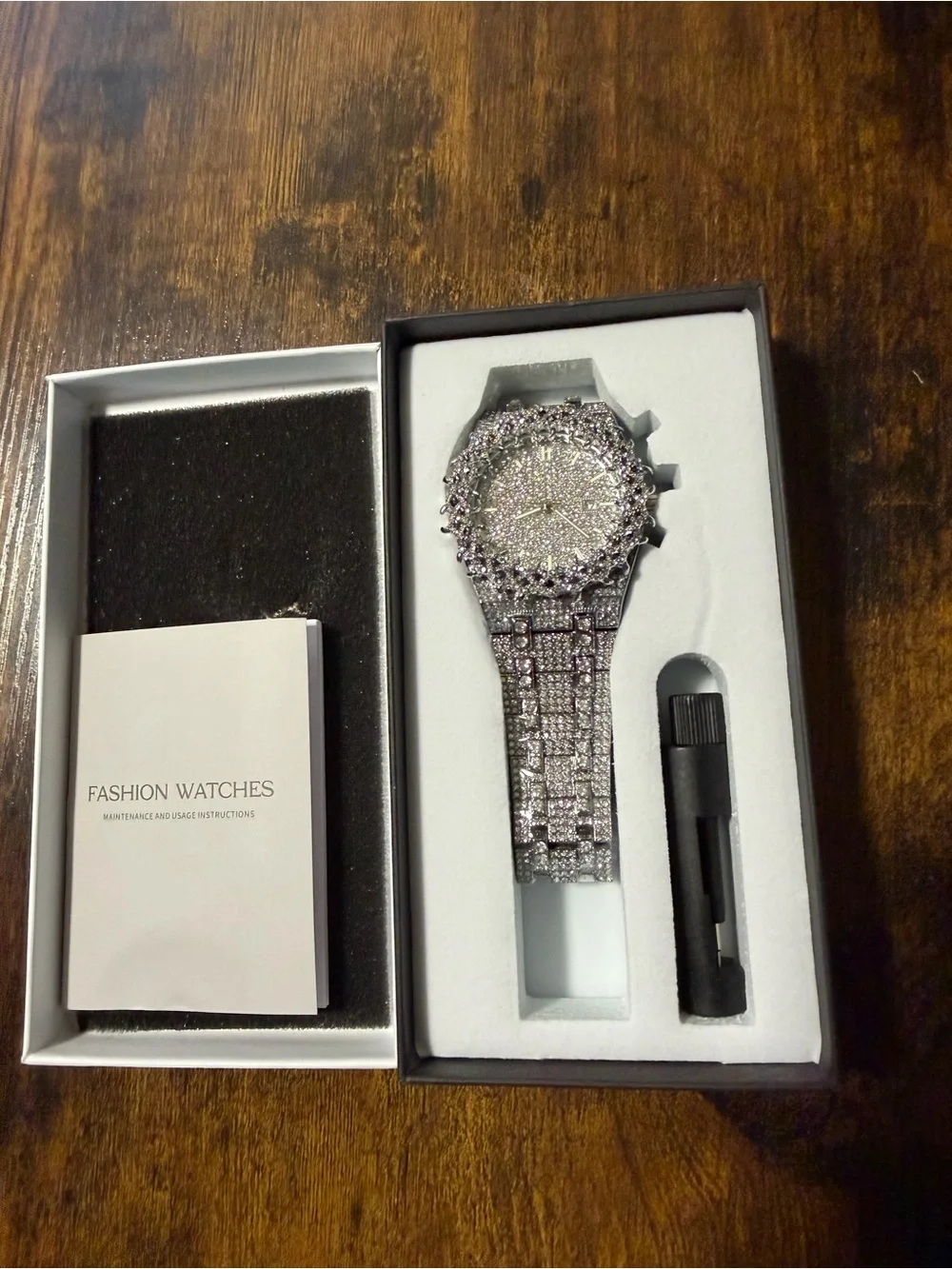 Men's Silver Crystal-Embellished Watch - Fashion Statement Timepiece